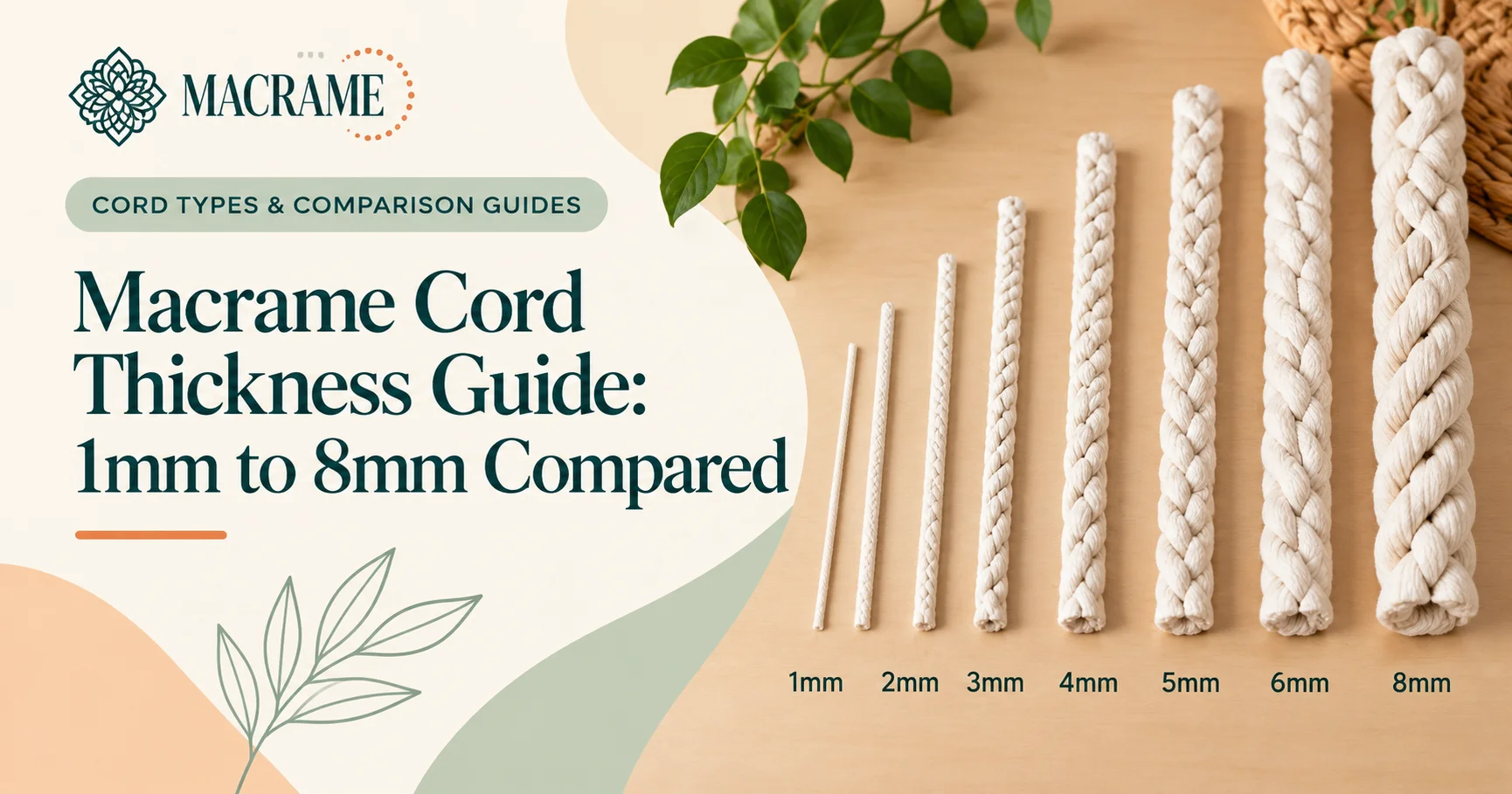 comparison of different thicknesses of macrame cord from 1mm to 8mm